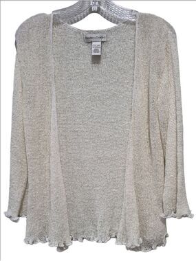 Draper's & Damon's Ivory Open Front Knit Cardigan Size One Ruffle Lettuce Hem